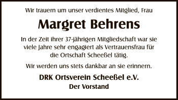 Traueranzeige von Margret Behrens von SYK