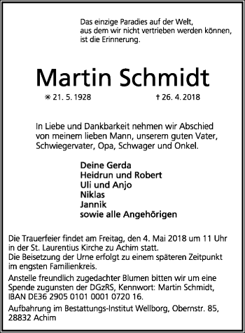 Traueranzeige von Martin Schmidt von SYK