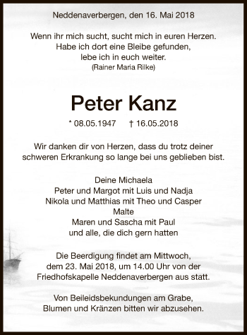 Traueranzeige von Peter Kanz von SYK