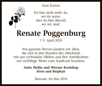 Traueranzeige von Renate Poggenburg von SYK