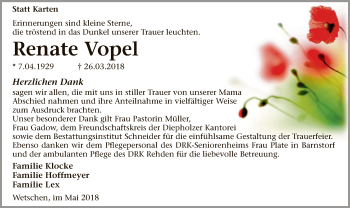 Traueranzeige von Renate Vopel von SYK