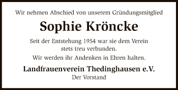 Traueranzeige von Sophie Kröncke von SYK