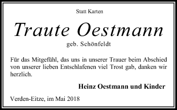 Traueranzeige von Traute Oestmann von SYK