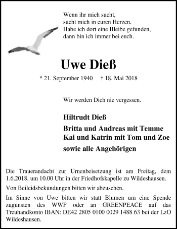 Traueranzeige von Uwe Dieß von SYK