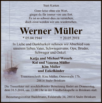 Traueranzeige von Werner Müller von SYK