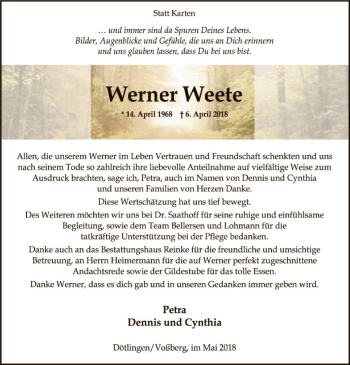 Traueranzeige von Werner Weete von SYK