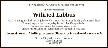 Traueranzeige von Wilfried Labbus von SYK