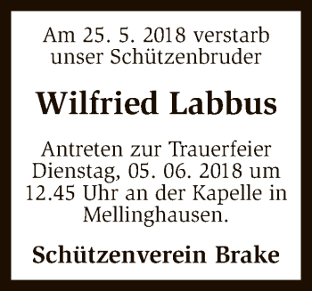 Traueranzeige von Wilfried Labbus von SYK