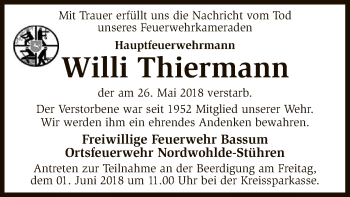 Traueranzeige von Willi Thiermann von SYK