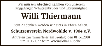 Traueranzeige von Willi Thiermann von SYK