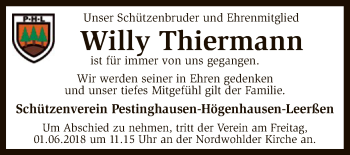 Traueranzeige von Willy Thiermann von SYK