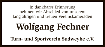 Traueranzeige von Wolfgang Fechner von SYK