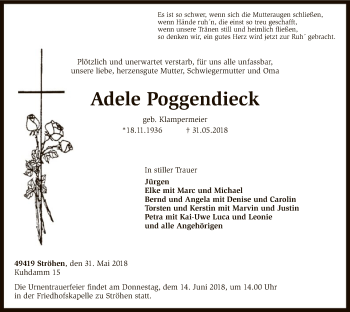 Traueranzeige von Adele Poggendieck von SYK