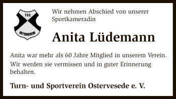 Traueranzeige von Anita Lüdemann von SYK