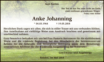 Traueranzeige von Anke Johanning von SYK