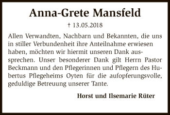 Traueranzeige von Anna-Grete Mansfeld von SYK