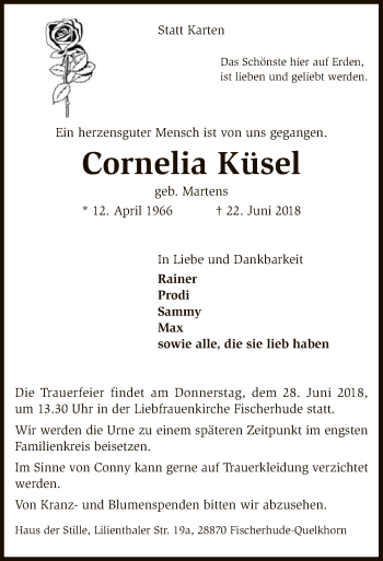 Traueranzeige von Cornelia Küsel von SYK