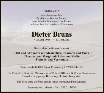 Traueranzeige von Dieter Bruns von SYK