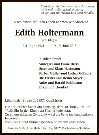 Traueranzeige von Edith Holtermann von SYK