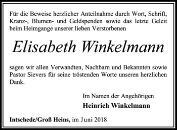 Traueranzeige von Elisabeth Winkelmann von SYK