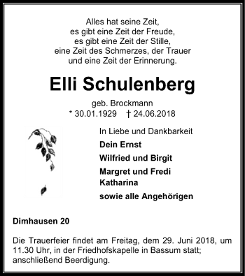 Traueranzeige von Elli Schulenberg von SYK