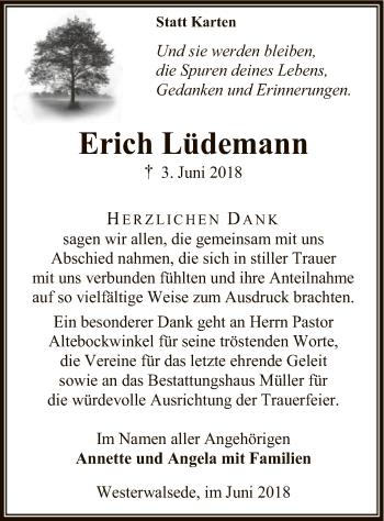 Traueranzeige von Erich Lüdemann von SYK