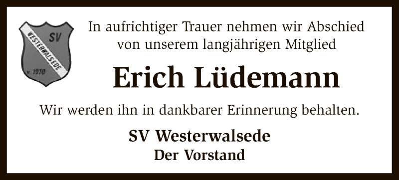  Traueranzeige für Erich Lüdemann vom 07.06.2018 aus SYK