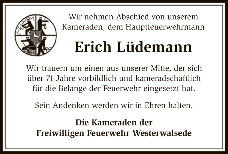  Traueranzeige für Erich Lüdemann vom 06.06.2018 aus SYK