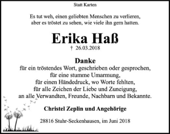 Traueranzeige von Erika Haß von SYK