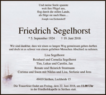 Traueranzeige von Friedrich Segelhorst von SYK