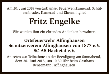 Traueranzeige von Fritz Engelke von SYK