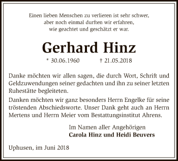 Traueranzeige von Gerhard Hinz von SYK