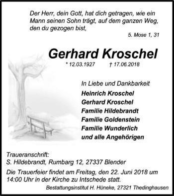 Traueranzeige von Gerhard Kroschel von SYK