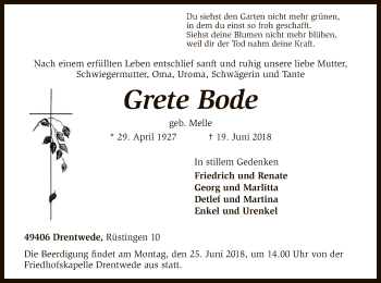 Traueranzeige von Grete Bode von SYK