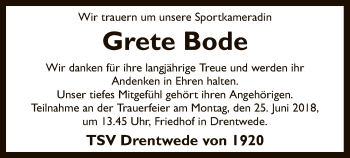 Traueranzeige von Grete Bode von SYK