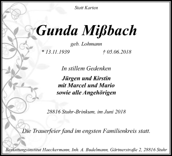 Traueranzeige von Gunda Mißbach von SYK