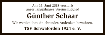 Traueranzeige von Günther Schaar von SYK