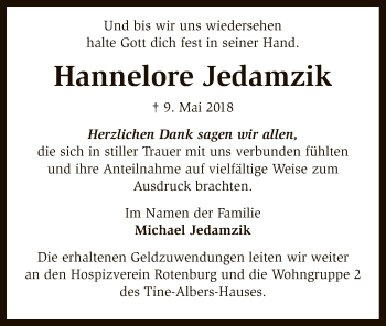 Traueranzeige von Hannelore Jedamzik von SYK