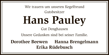 Traueranzeige von Hans Pauley von SYK