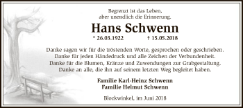 Traueranzeige von Hans Schwenn von SYK