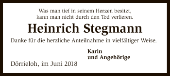 Traueranzeige von Heinrich Stegmann von SYK