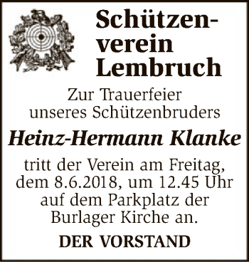 Traueranzeige von Heinz-Hermann Klanke von SYK