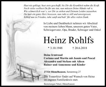 Traueranzeige von Heinz Rohlfs von SYK