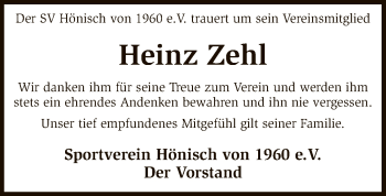 Traueranzeige von Heinz Zehl von SYK