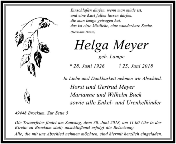 Traueranzeige von Helga Meyer von SYK