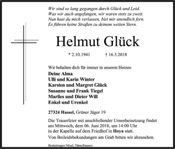 Traueranzeige von Helmut Glück von SYK