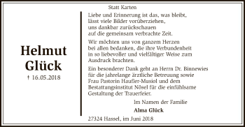 Traueranzeige von Helmut Glück von SYK