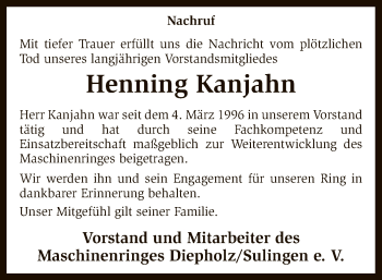 Traueranzeige von Henning Kanjahn von SYK