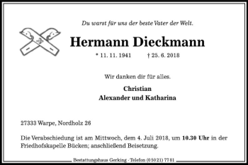 Traueranzeige von Hermann Dieckmann von SYK