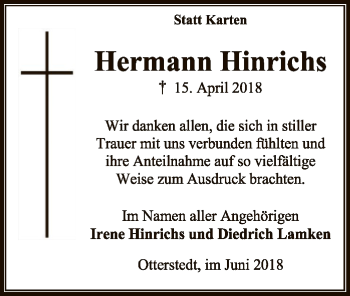 Traueranzeige von Hermann Hinrichs von SYK